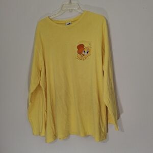 Warner Brothers Vintage Men's Yellow Long Sleeve Tee with Cartoon Design, XL
